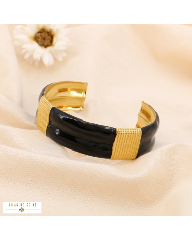 Bracelet Manchette Acier Email ELISE noir