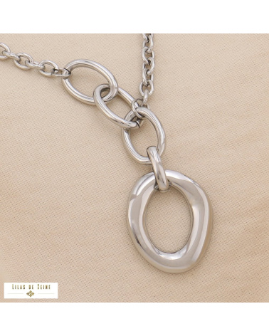 Collier Y Chaîne et Maillons Ovales en Acier Inoxydable INES argenté