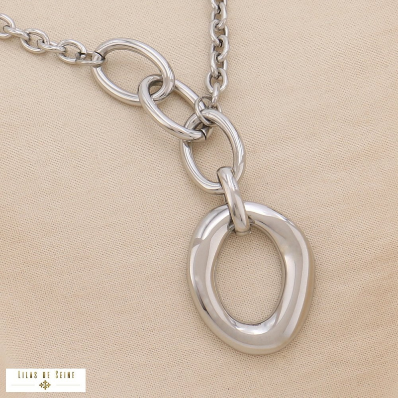 Collier Y Chaîne et Maillons Ovales en Acier Inoxydable INES argenté