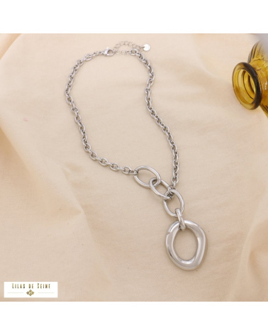Collier Y Chaîne et Maillons Ovales en Acier Inoxydable INES argenté