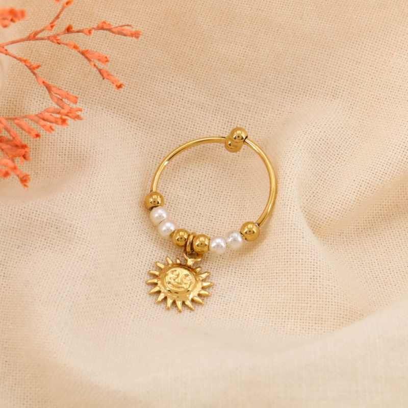 Bague Soleil Acier & Perles SALMA blanc