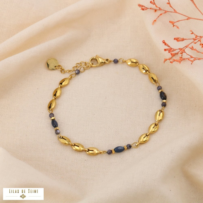 Bracelet Perles Colorées & Acier Inoxydable MELINA noir