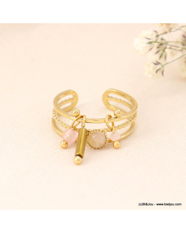 Bague Dorée en Acier avec Pampilles Pierre et Cristal NINON rose