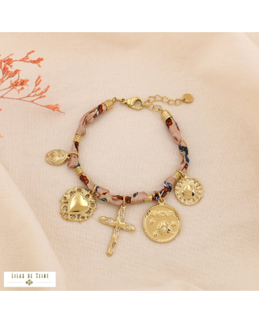 Bracelet foulard et breloques dorées TESS rose nude