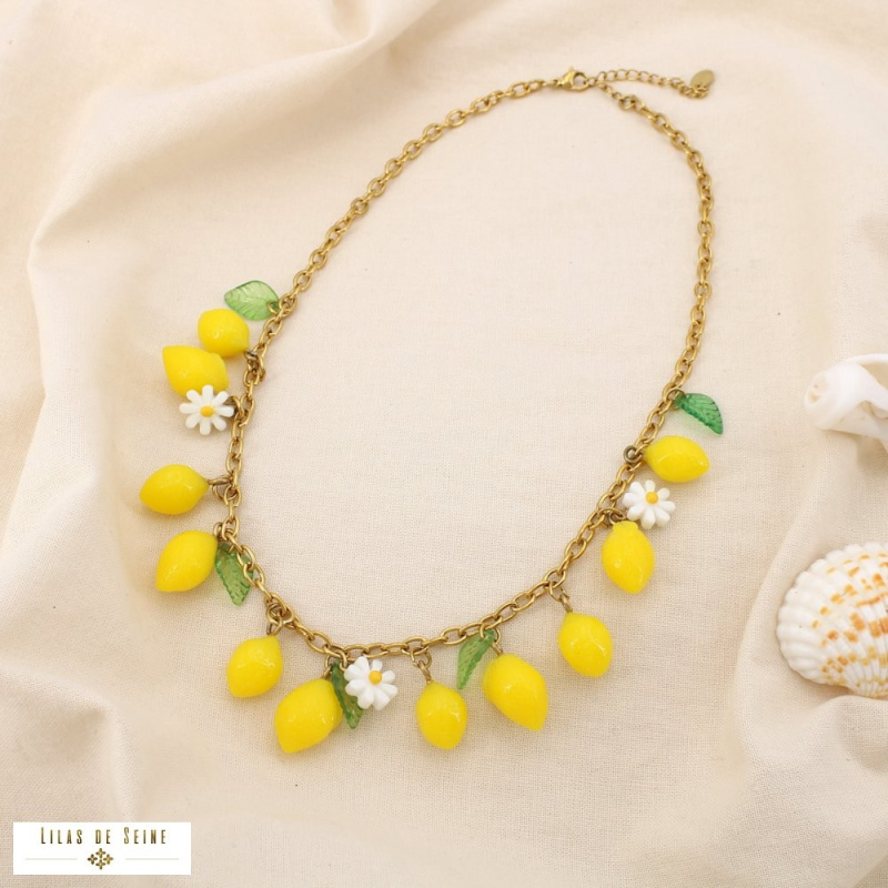 Collier Citrons & Fleurs LEMON 🍋 – Collection Tutti Frutti jaune