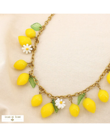 Collier Citrons & Fleurs LEMON 🍋 – Collection Tutti Frutti jaune