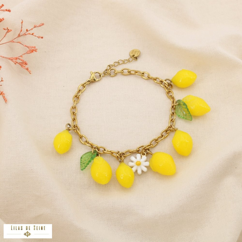 Bracelet Citrons & Fleur LEMON 🍋 – Collection Tutti Frutti jaune