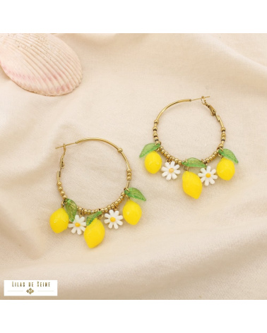 Créoles Citrons & Marguerites 🍋🌼 – Collection Tutti Frutti jaune