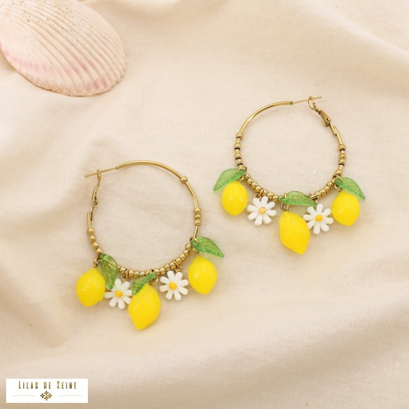 Créoles Citrons & Marguerites 🍋🌼 – Collection Tutti Frutti jaune