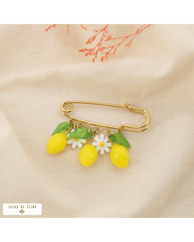 Broche Épingle Citron & Marguerites 🍋🌼 – Collection Tutti Frutti jaune