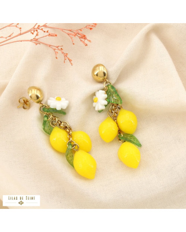 Boucles d'oreilles Citrons & Fleurs 🍋🌼 – Collection Tutti Frutti jaune