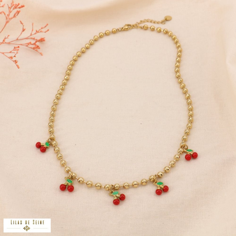 Collier cerises émaillées CHERRY – Collection Tutti Frutti 🍒 rouge