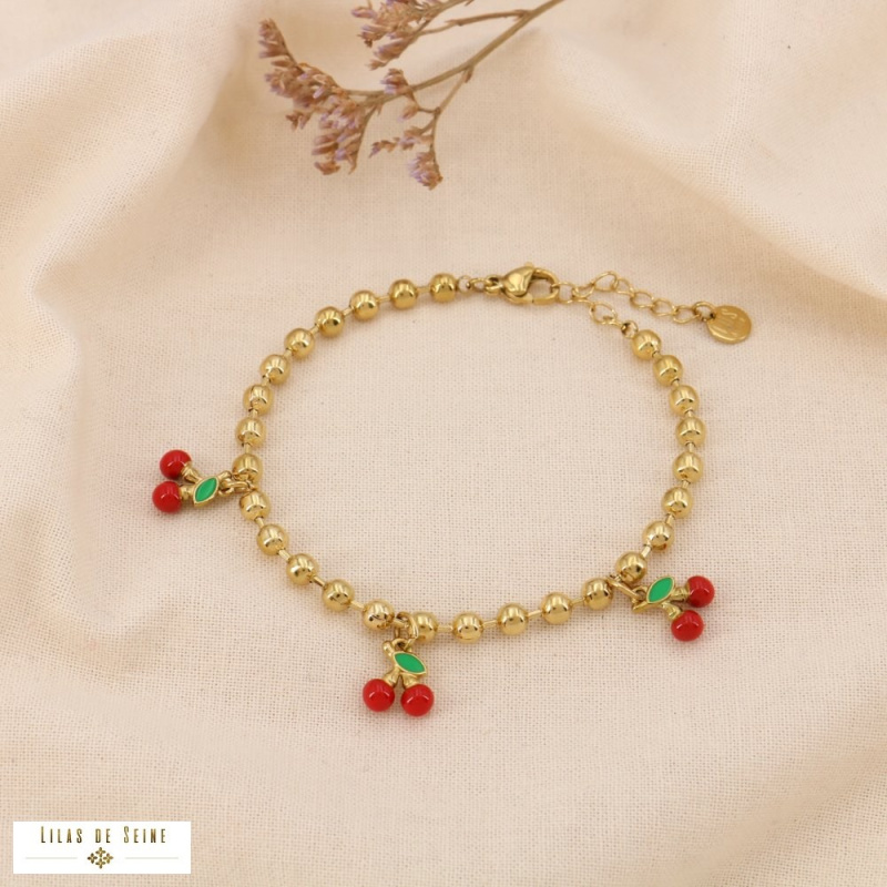 Bracelet cerises émaillées CHERRY – Collection Tutti Frutti 🍒 rouge