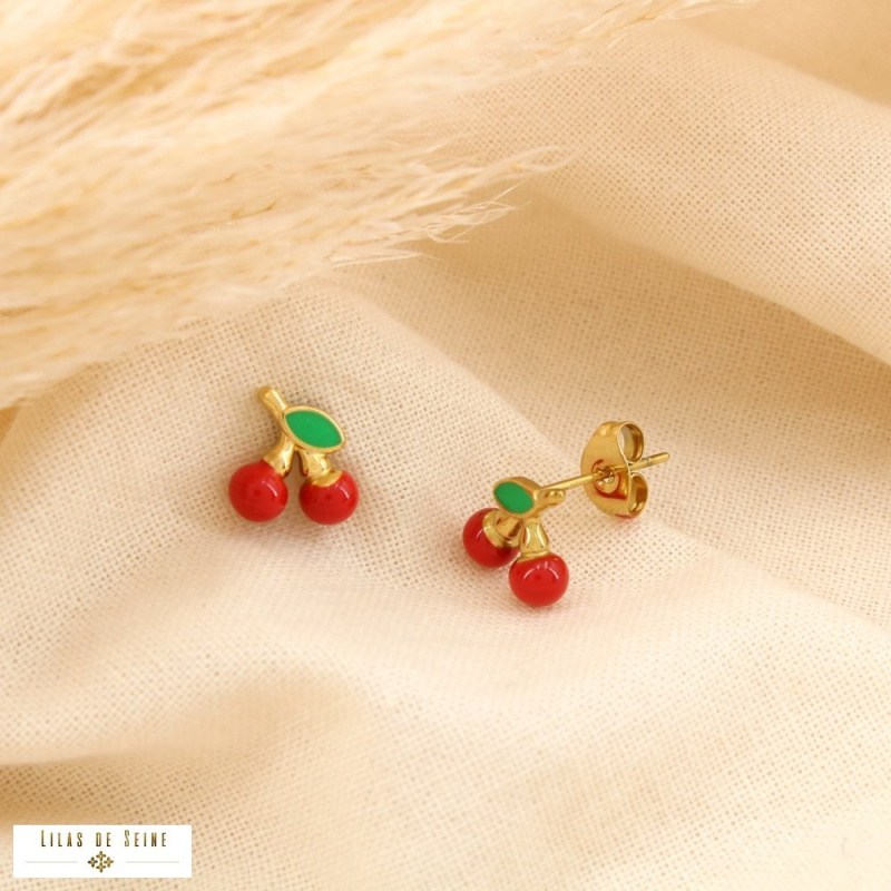 Puces d’oreilles cerises CHERRY – Collection Tutti Frutti 🍒 rouge