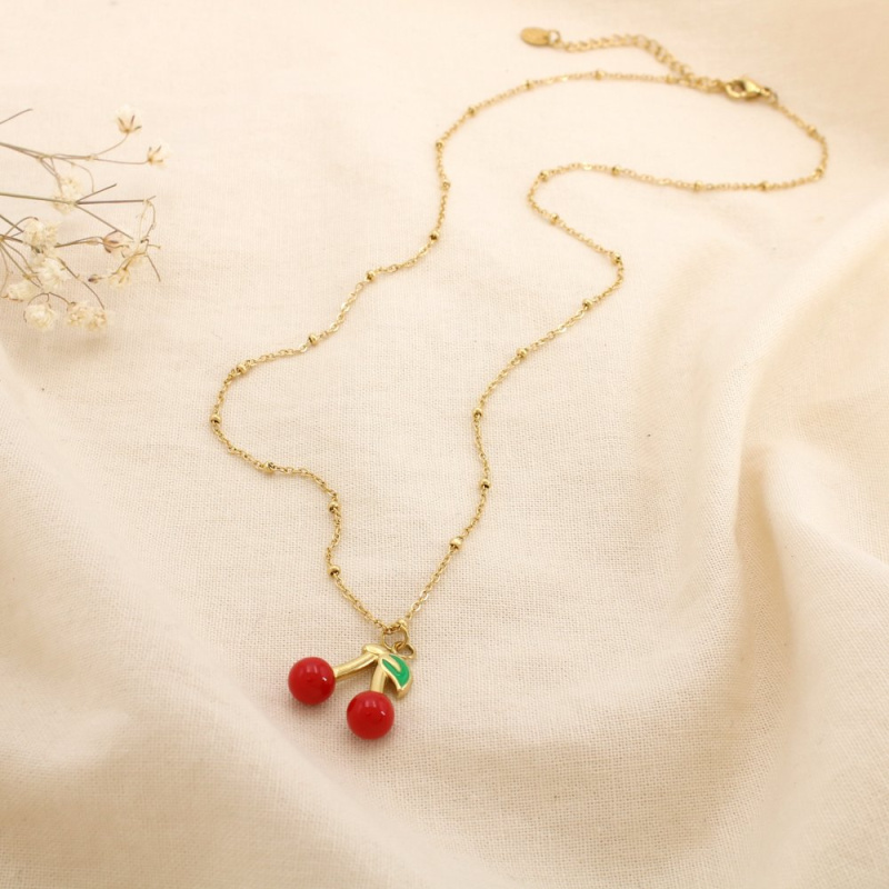 Collier cerises en acier inoxydable CHERRY - Collection Tutti Frutti 🍒 rouge