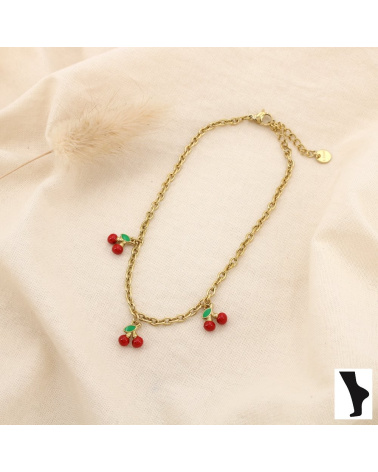 Chaîne de cheville cerises en acier inoxydable CHERRY - Collection Tutti Frutti 🍒 rouge