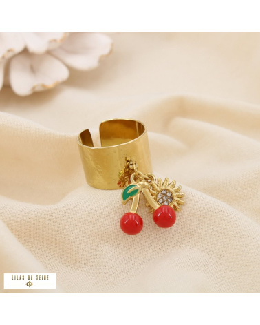 Bague cerises et soleil en acier inoxydable CHERRY - Collection Tutti Frutti 🍒☀️ rouge