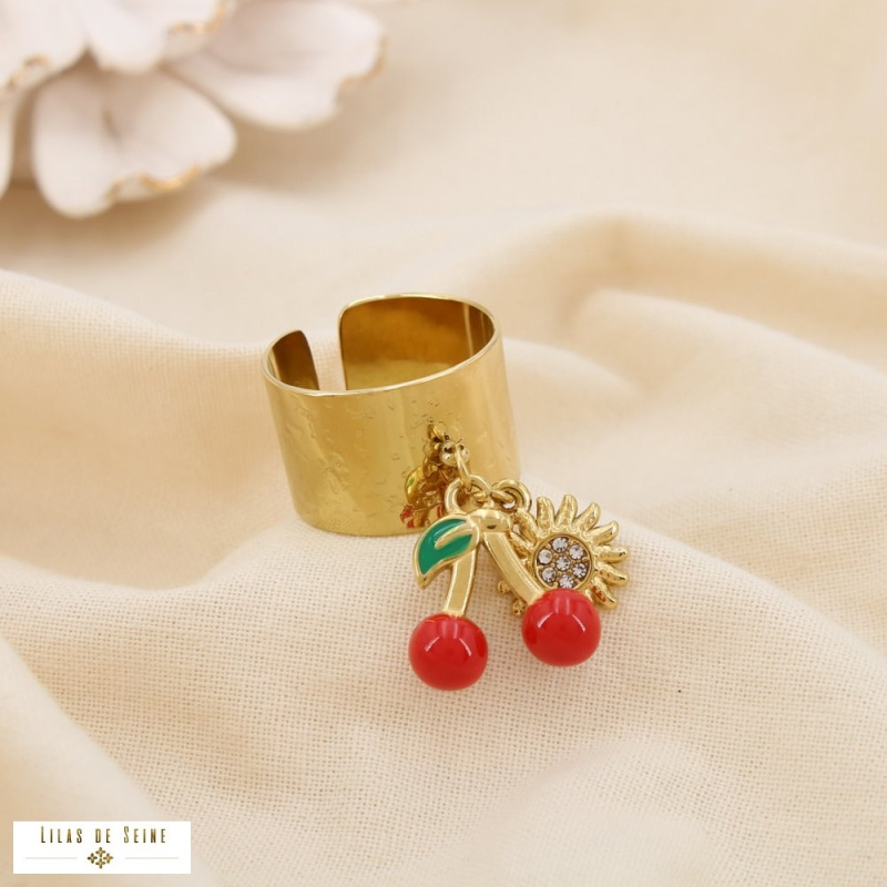 Bague cerises et soleil en acier inoxydable CHERRY - Collection Tutti Frutti 🍒☀️ rouge