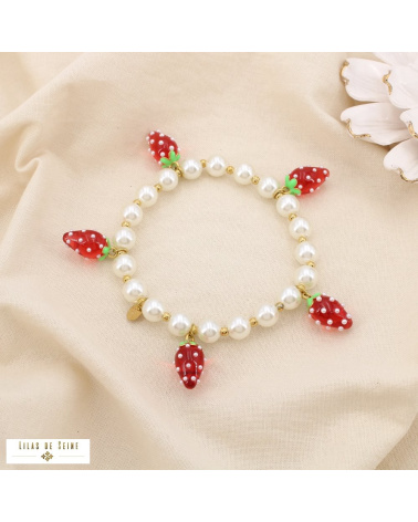Bracelet élastique fraises & perles FRAISE - Collection Tutti Frutti 🍓✨ rouge
