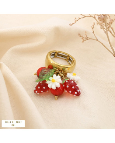 Bague élastique fraises & fleurs FRAISE - Collection Tutti Frutti 🍓🌼 rouge