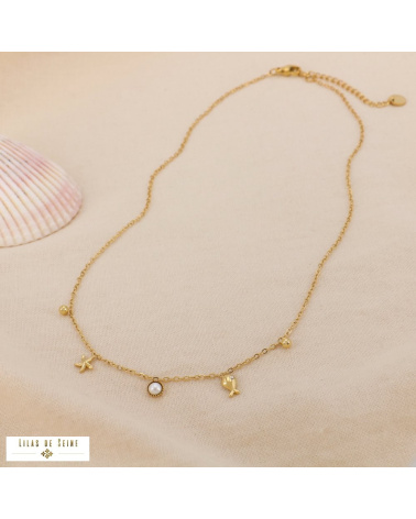 Collier Charms Marin & Perle STARFISH Acier Inoxydable Doré doré