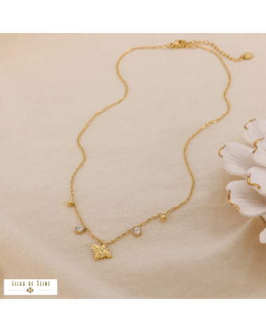 Collier Abeille & Strass BEE Acier Inoxydable Doré doré