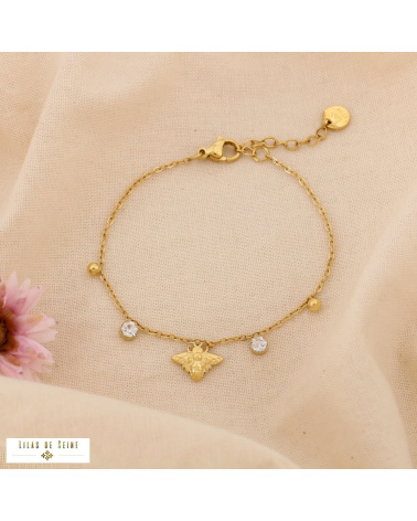 Bracelet Abeille & Strass BEE Acier Inoxydable Doré doré