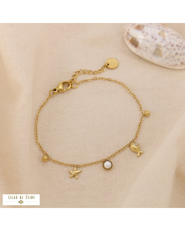 Bracelet Charms Marin & Perle STARFISH Acier Inoxydable Doré doré