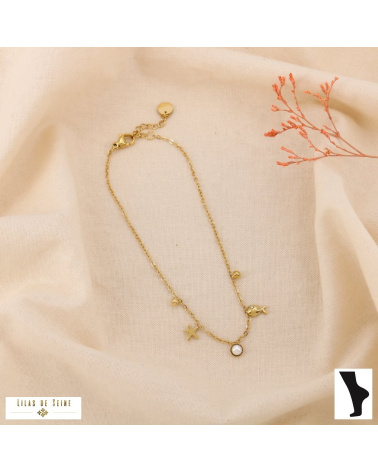 Chaîne de Cheville Charms Marin & Perle STARFISH Acier Inoxydable Doré doré