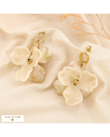 Boucles d'oreilles fleur en résine pastel AXELLE naturel/beige