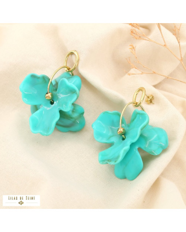 Boucles d'oreilles fleur en résine pastel AXELLE bleu ciel