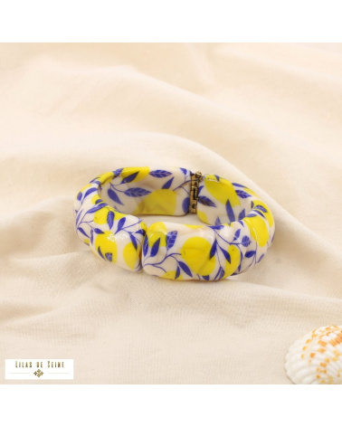 Bracelet jonc ouvrable en résine jaune LOUISON – Tendance soleil 🌞 bleu