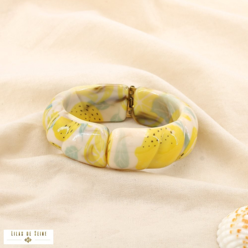 Bracelet jonc ouvrable en résine jaune LOUISON – Tendance soleil 🌞 jaune