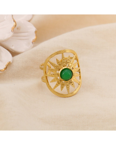 Bague Réglable Acier Inoxydable Cabochon Pierre ou Nacre COLINE vert