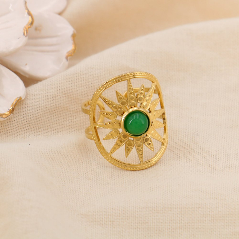 Bague Réglable Acier Inoxydable Cabochon Pierre ou Nacre COLINE vert