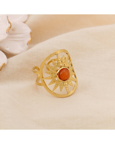 Bague Réglable Acier Inoxydable Cabochon Pierre ou Nacre COLINE orange