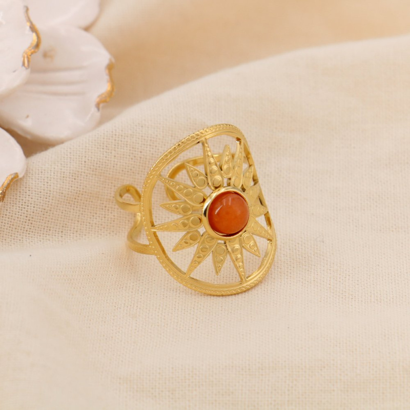 Bague Réglable Acier Inoxydable Cabochon Pierre ou Nacre COLINE orange