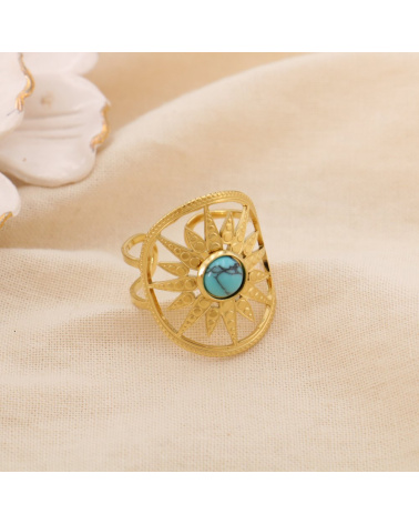 Bague Réglable Acier Inoxydable Cabochon Pierre ou Nacre COLINE bleu turquoise