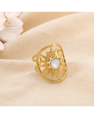 Bague Réglable Acier Inoxydable Cabochon Pierre ou Nacre COLINE blanc