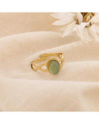 Bague Réglable Acier Inoxydable Cabochon Ovale Pierre ou Nacre ASTRID vert