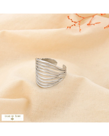Bague Multi-Rangs Réglable Acier Inoxydable CAROLINE argenté