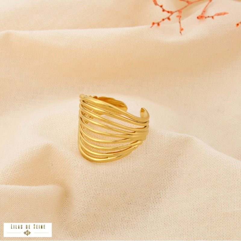 Bague Multi-Rangs Réglable Acier Inoxydable CAROLINE doré