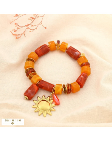 Bracelet soleil en acier inoxydable doré et perles de résine marbrée JESSICA doré rose