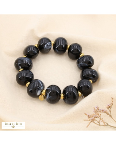 Bracelet en résine marbrée et acier inoxydable DINA noir