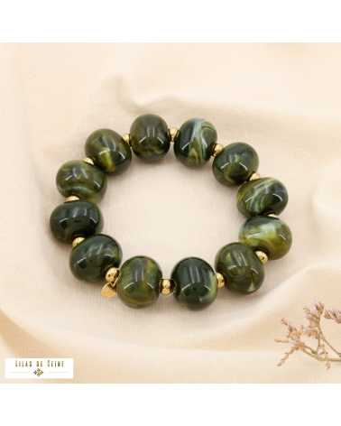 Bracelet en résine marbrée et acier inoxydable DINA vert kaki