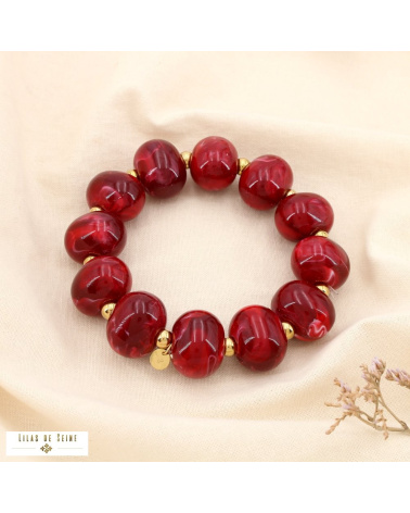 Bracelet en résine marbrée et acier inoxydable DINA rouge bordeaux