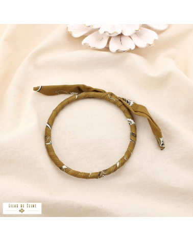 Bracelet jonc tissu imprimé et acier inoxydable SYBILLE marron