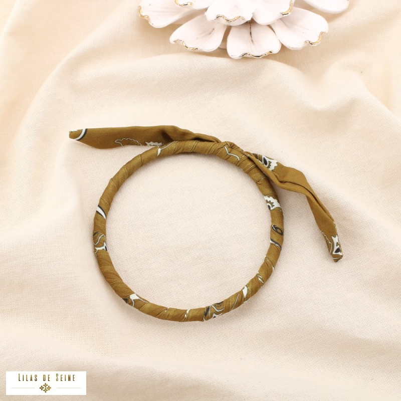 Bracelet jonc tissu imprimé et acier inoxydable SYBILLE marron