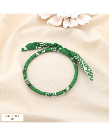 Bracelet jonc tissu imprimé et acier inoxydable SYBILLE vert