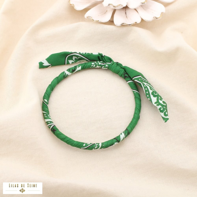 Bracelet jonc tissu imprimé et acier inoxydable SYBILLE vert